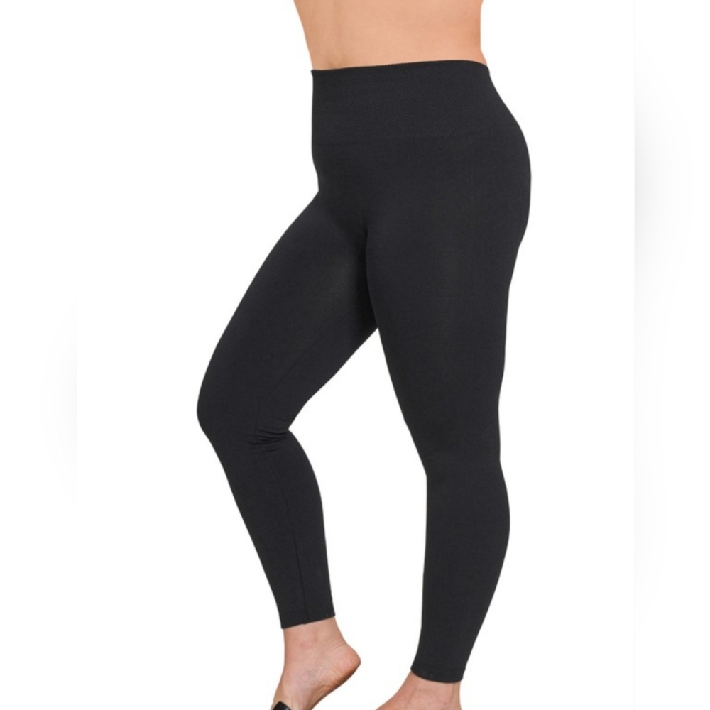 Plus Black Fleece Lined High Waist Tights